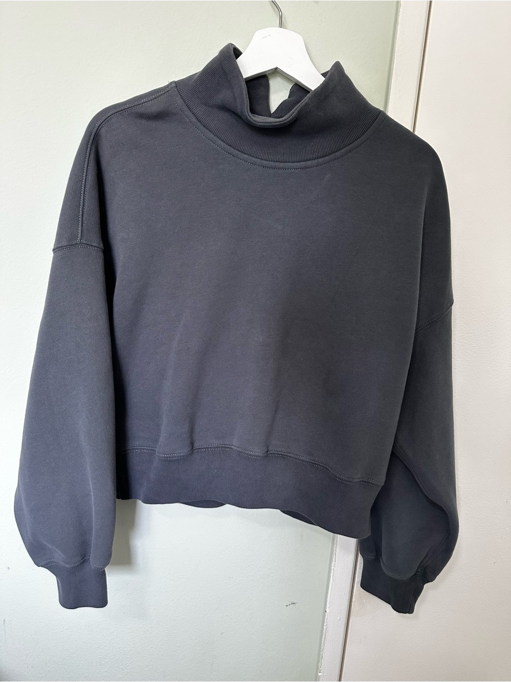 Charcoal Grey Cropped Funnel Neck Sweatshirt Size S- NEVER WORN